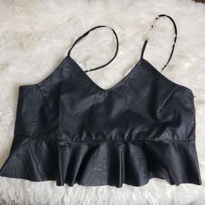 🆕️Zara black faux leather peplum crop top size M